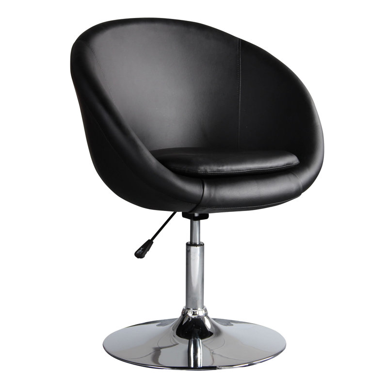 Hopper Modern Vegan Leather Upholstered Metal Swivel Accent Chair in Black, Black Faux Leather