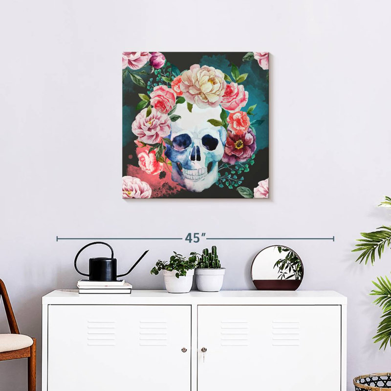 Crâne floral Kerner, H 24 po x l 24 po