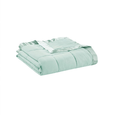 Lightweight Down Alternative Blanket With Satin Trim Seafoam King