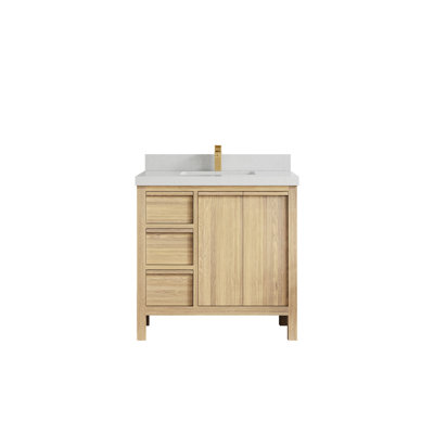 Elizabeth White Oak 36 In. W X 22 In. D Center Sink Bathroom Vanity With 2 In. Quartz