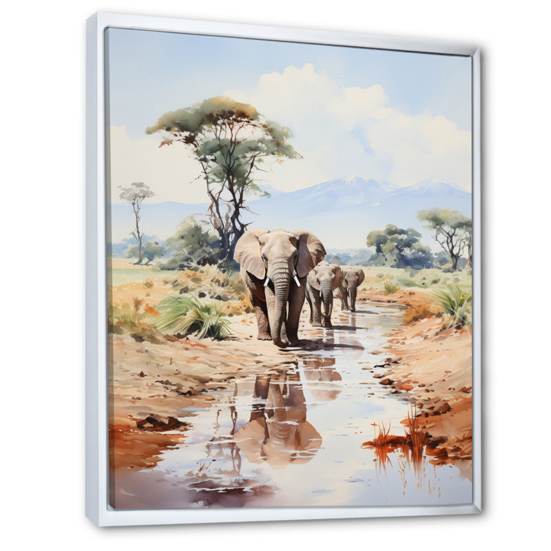Faune éléphant majestueux II, Cadre flottant blanc, H 44 po x l 34 po x P 1,5 po
