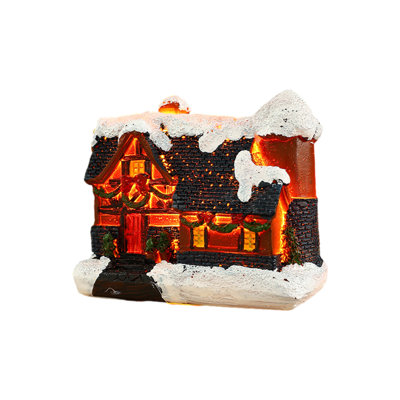 Christmas Winter Village Houses Set LED Lighted DIY Christmas  Figurines Christmas Miniature Resin Ornament Kits Christmas Cedar Bare Branch Tree Street Lamp