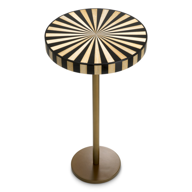 Side Table Albany Antique Brass Finish Marquetry Top