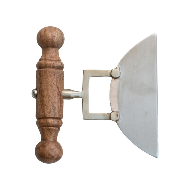 Couteau à fromage en acier inoxydable avec détails en laiton et poignée en bois d'acacia, naturel