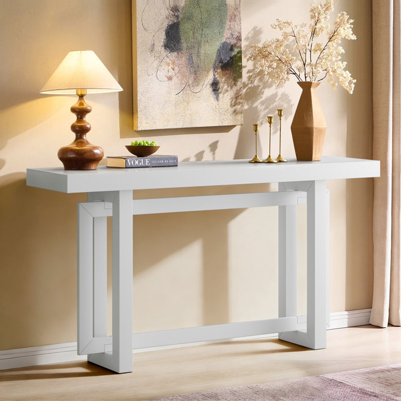 Gouldner 59" Long Console Table Modern & Rustic Style, White