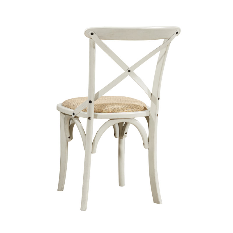 Darique Solid Wood Cross Back Side Chair, Beige, White