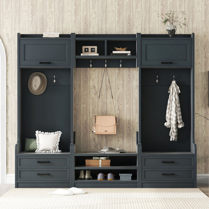 4-in-1 Detachable Hall Tree with Storage and 7 Hooks, Multiple Functions Hallway Coat Rack with Storage Drawers and Cabinet, Shoe Bench for Entryway Hallway