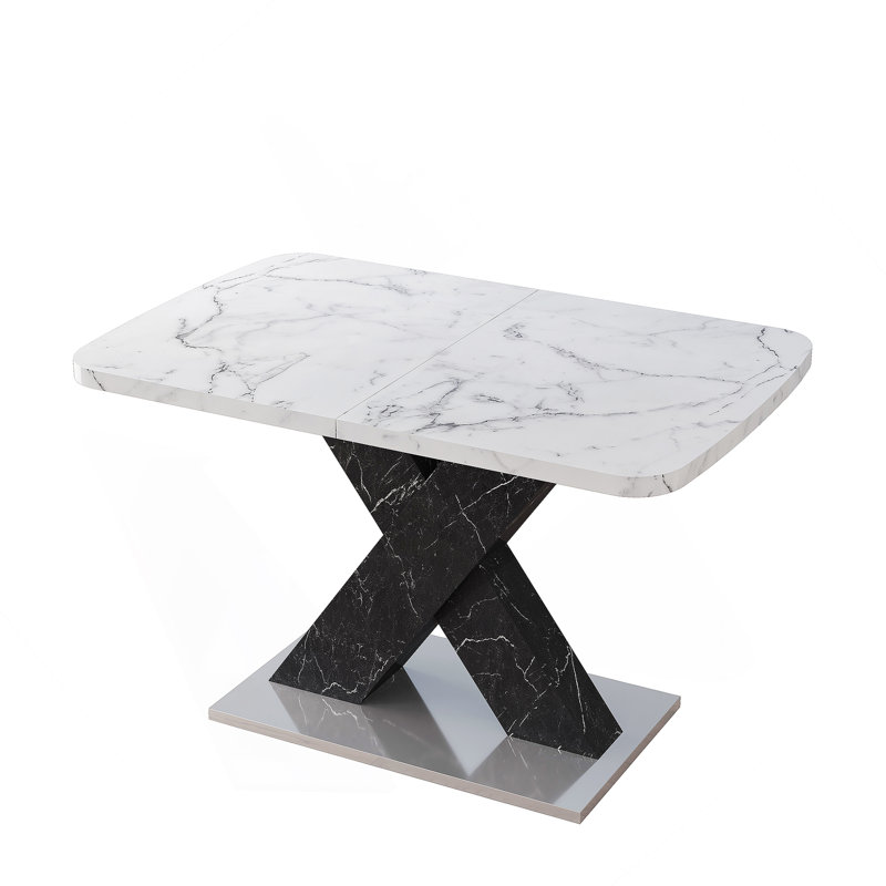 1 Piece Rectangular Dining Table Without Chair, Black Marble , White Marble 