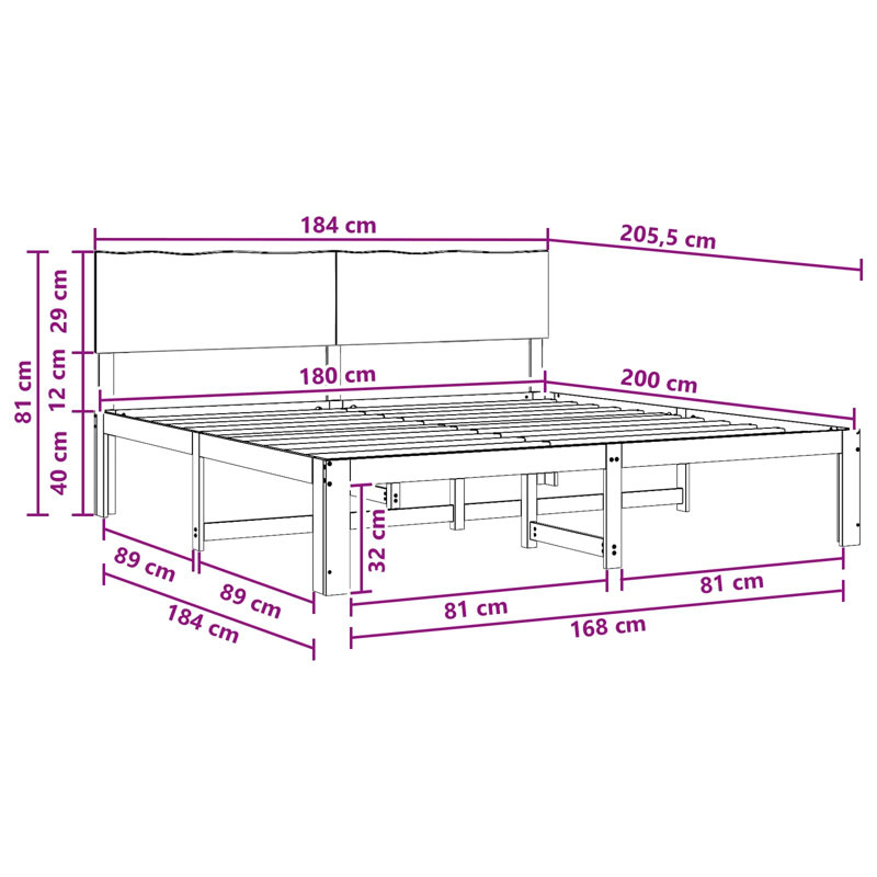 Solid Wood Bed Frame, Kingsize (5'), White