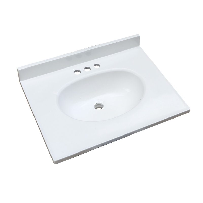 Solid White Cultured Marble 25" Vanity Top with Integrated Sink