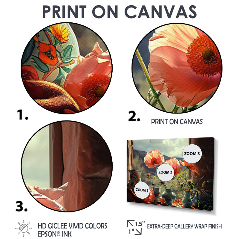 Dahmen - coquelicot, art mural, H 16 po x l 32 po, Toile tendue