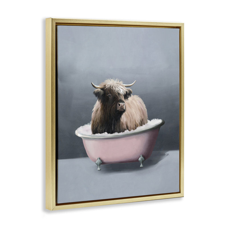 «Buffalo in Tub» par Svetlana Aleynikova, H 21 po x l 17 po, Cadre flottant métallique doré