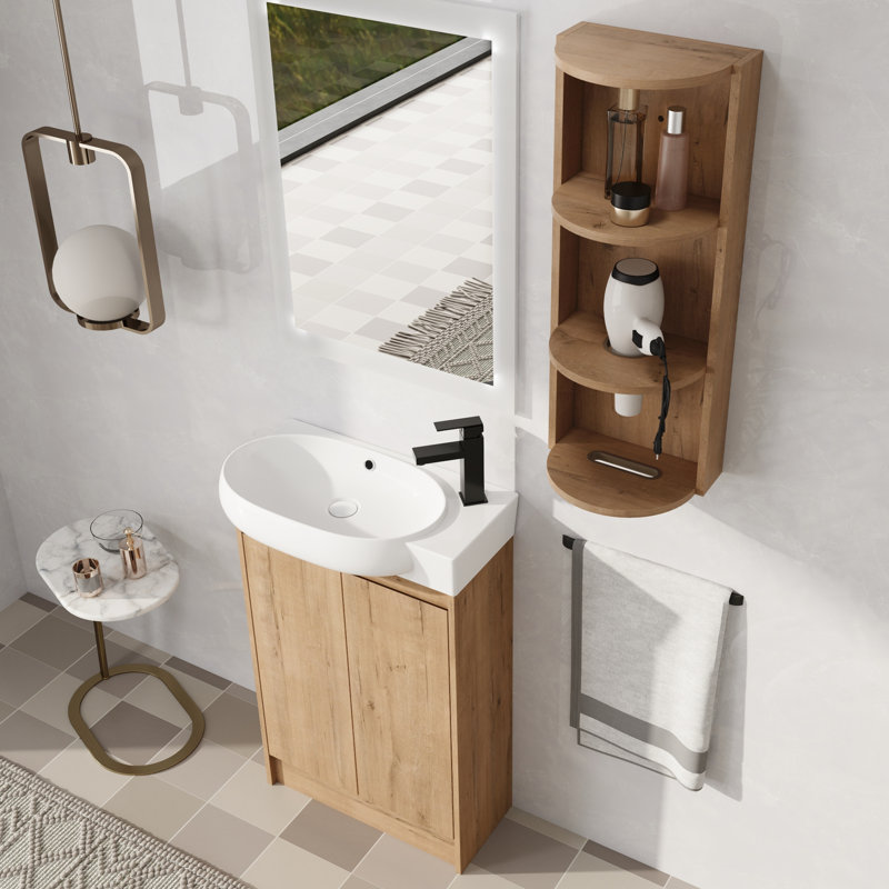 Meuble-lavabo simple autoportant de 23 po avec plateau en céramique, Brun