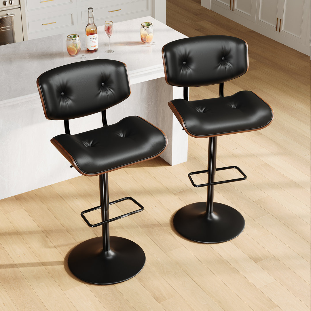 George Oliver Adjustable Bar Stools Set Of 2,Swivel Bar Stools With Back,Modern Pu Leather Upholstered And Bentwood Bar Chair,Counter Stools For Bar, Kitchen, Dining Room (Set of 2) George Oliver 