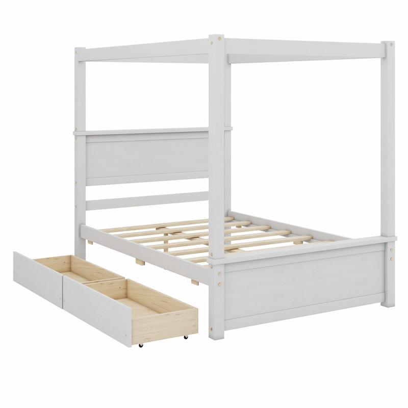 Wood Canopy Bed With Two Drawers