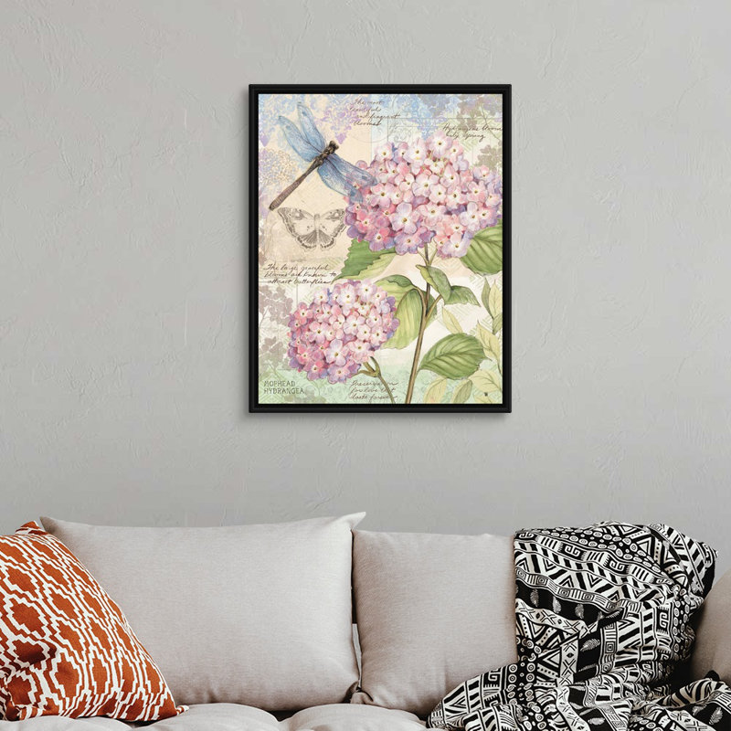 Art sur toile rose, hortensia rose, Toile avec cadre noir, H 30 po x l 24 po x P 1,75 po