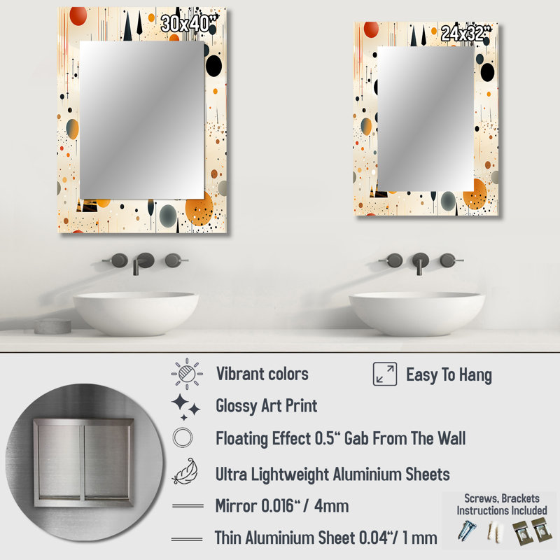Catriona Grey And Yellow Poka Dot Retro Landscape - Polka dots  Wall Mirror, Graphic Print, Geometric Decorative Mirror, Printed Metal Art