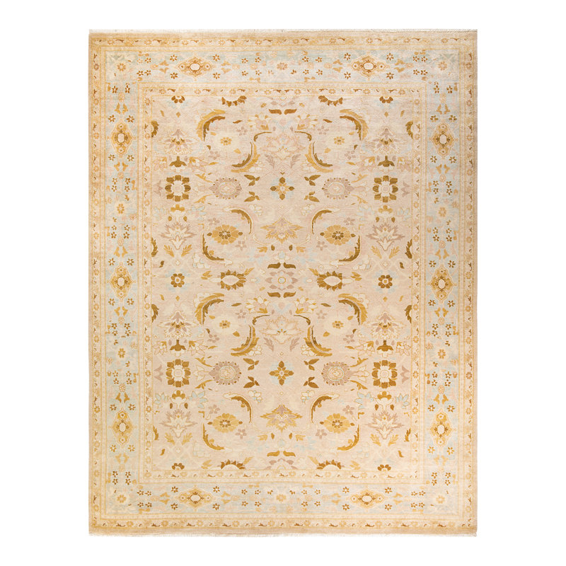 Tapis unique noué à la main éclectique Seinna - ivoire, 9 pi 5 po x 11 pi 4 po