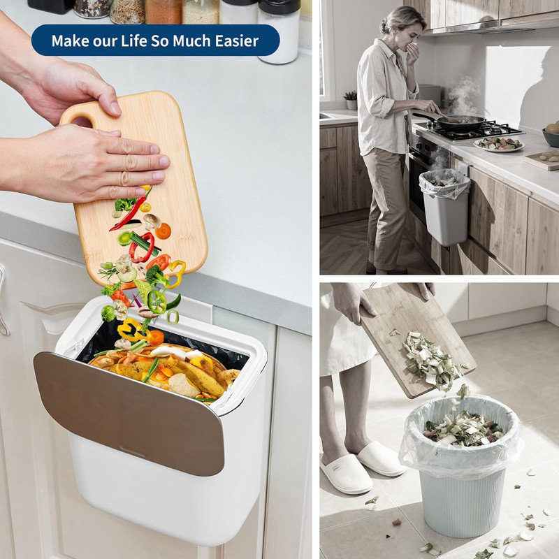 Poubelle de cuisine 1,8 / 2,4Gal avec couvercle en acier inoxydable, bac à compost sous l'évier pour montage sur porte d'armoire