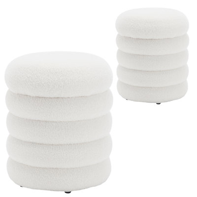 Upholstered Storage Ottomans With Round Side For Living Room, Entryway, Bedroom,Set Of 2
