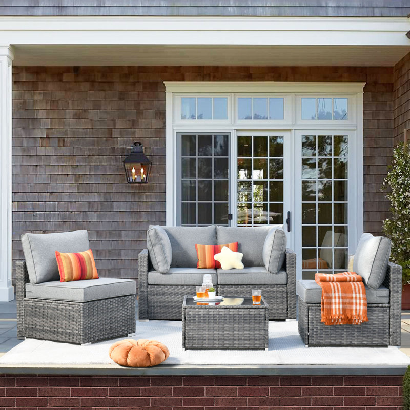 Chappotin Wicker 4 - Person Modular Patio Conversation Set with Cushions, Gray