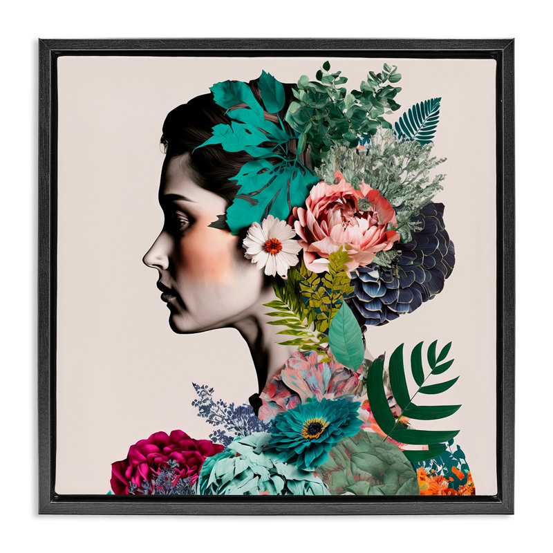  «Blooming Flowers Visage» par Incado, H 25 po x l 25 po, Noir, noir, noir, noir