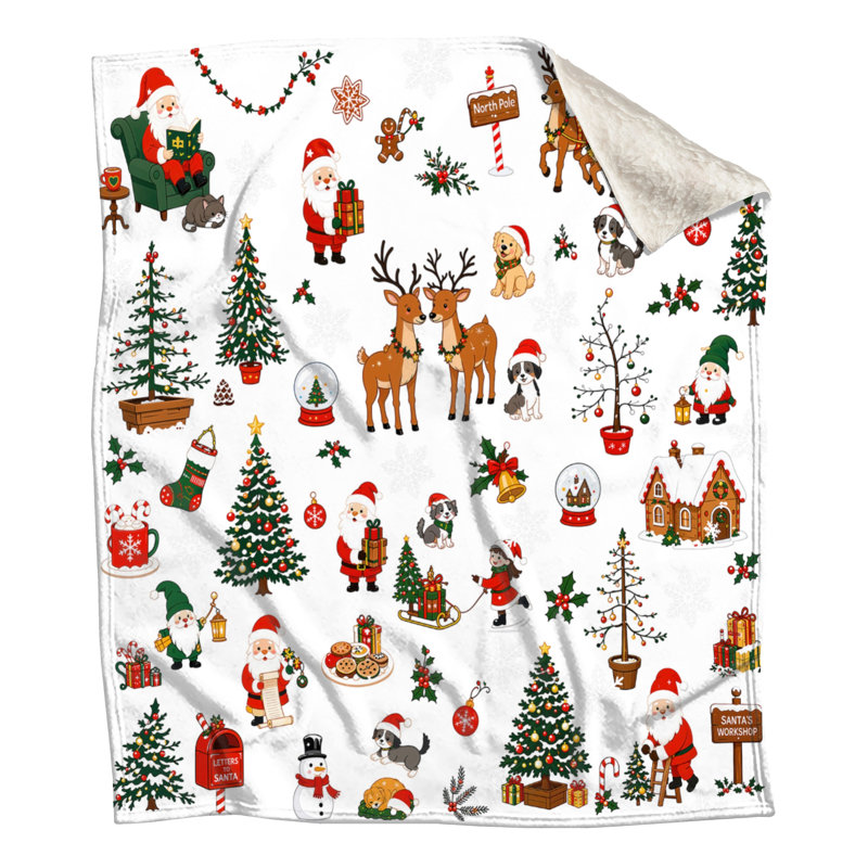 Christmas Illustrations Throw Blanket, 60in W x 80in H