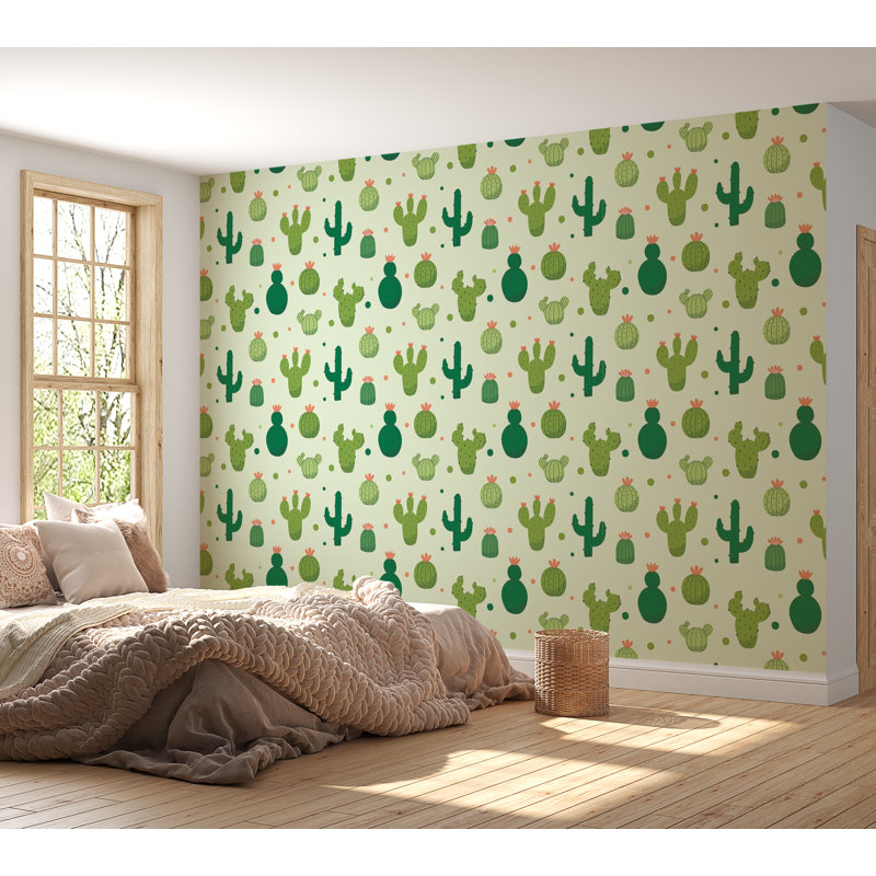Murale pelez et collez de qualité supérieure - Motif de cactus, L 96 po x l 120 po