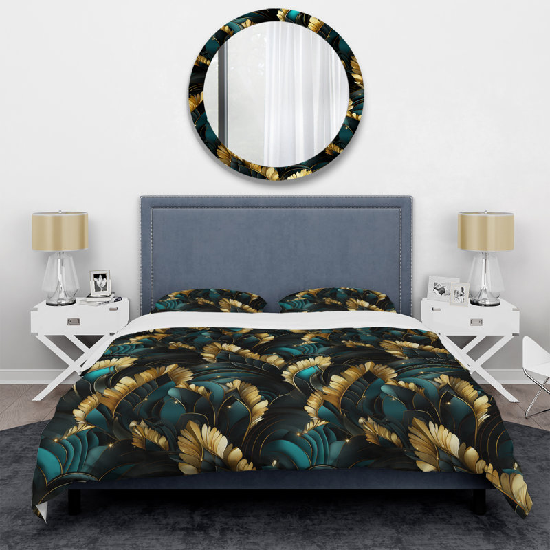 Ensemble de housse de couette en marbre Emerald And Gold Art Deco Pattern I, Housse de couette pour très grand lit et 2 très
