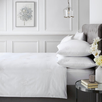 Embroidered Trees Cotton Solid Colour Bedding with Pillowcases