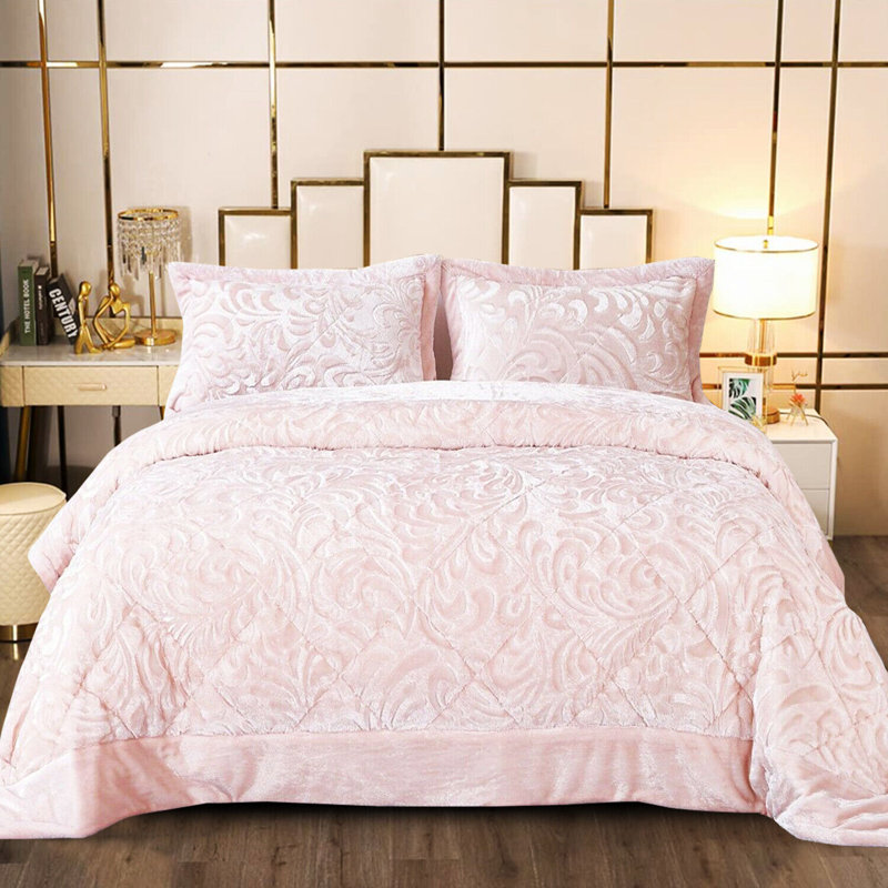 Holm Polyester Bedspread with Pillow Shams, Pink, 250 x 250 cm Bedspread