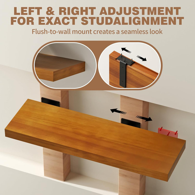2-Pack 24×8×1.6 Inch Walnut Solid Wood Floating Shelves