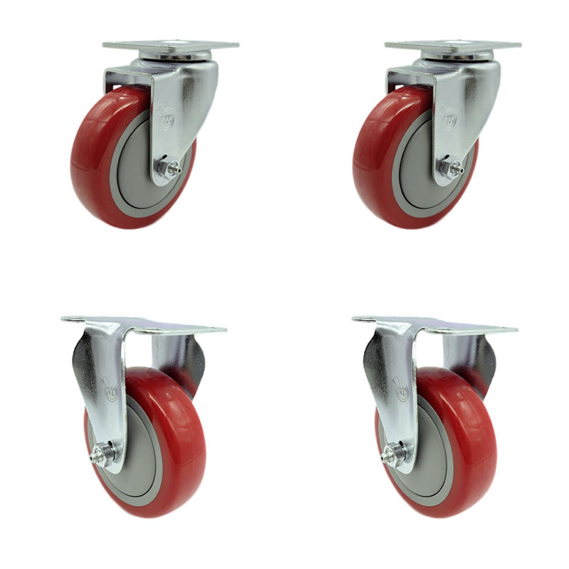 Ensemble de 4 roulettes en polyuréthane, Rouge