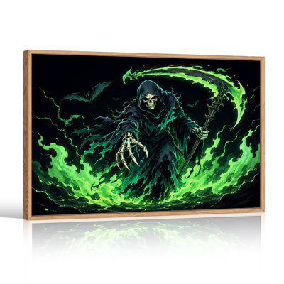 «Grim Reaper» entouré de feu vert et d'art mural d'Halloween