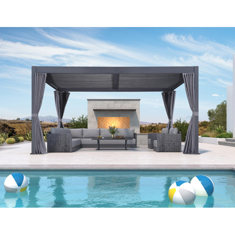 PURPLE LEAF Louvred Pergola with Netting and Curtains, 7.7' H x 12' W x 16' D
