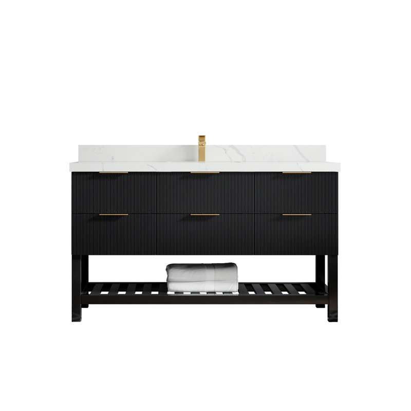 60'' Single Bathroom Vanity with Quartz Top, Calacatta Laza