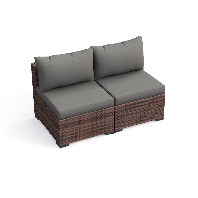 Chaises de patio d'extérieur sans accoudoirs en osier avec coussins 2 places, Gris