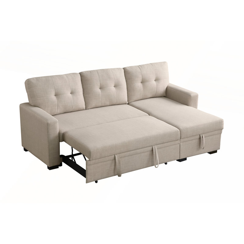 Versatile Linen-textured Fabric Sofa with Convertible Sleeper, Storage Ottoman & Modular Configuration, Beige