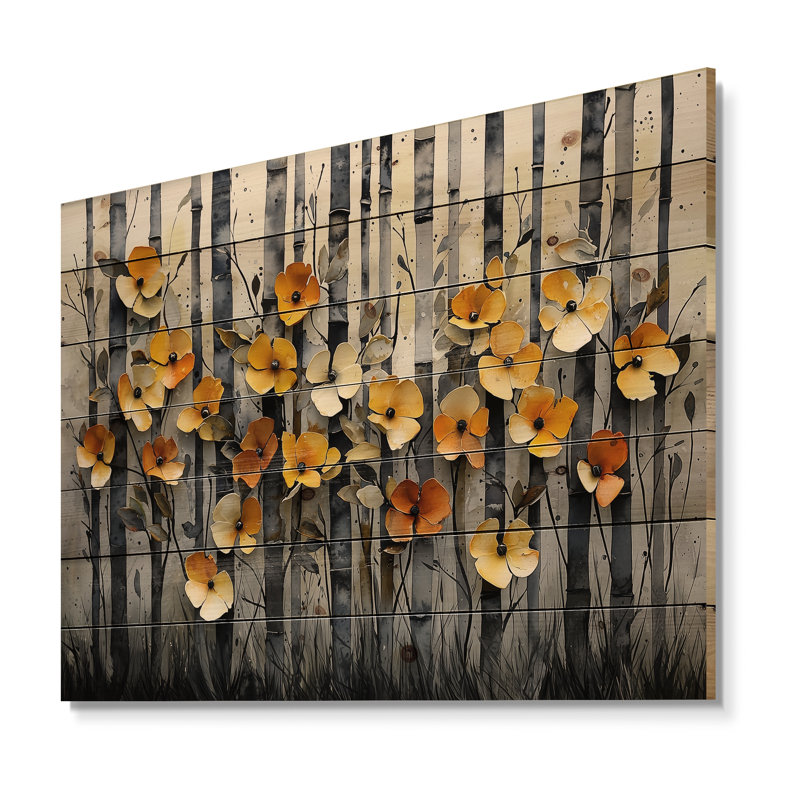 Geometric Bambo Forest Horizon II - Bamboo Wood Wall Decor - On Natural Pine Wood, 34" H x 44" W x 0.78" D