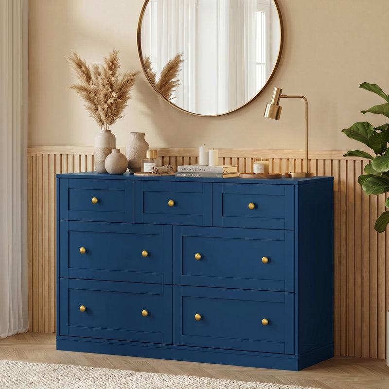 Commode 7 tiroirs Yokota, Bleu