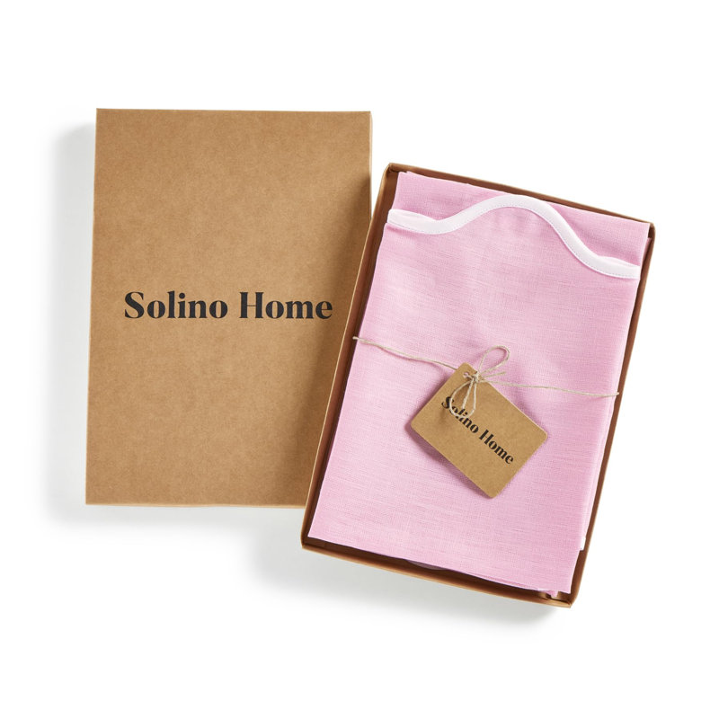 Giselle Scallop Edge - 100% Pure Linen Dinner Napkins, 20 Inch Round, White/Pink Lemonade