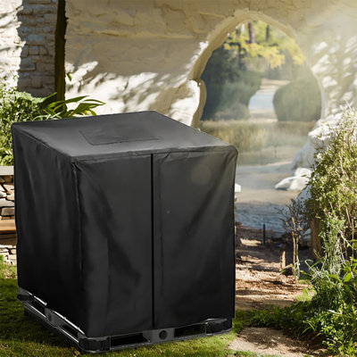 Black IBC Tote Cover with Zipper & Top Lid, Waterproof Oxford Fabric 1000L Water Tank Cover, UV & Dust Resistant Outdoor Protective Cover for Garden, Farm & Rainwater Collection, 47" L x 39" W x 46" H