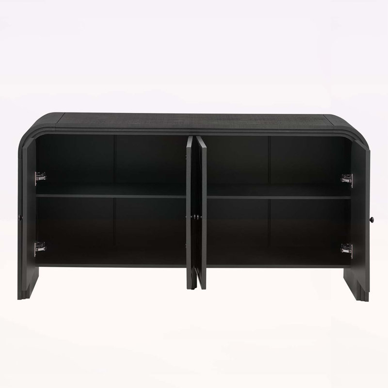 Console multifonctionnelle avec portes tissées et finition de qualité supérieure, Noir