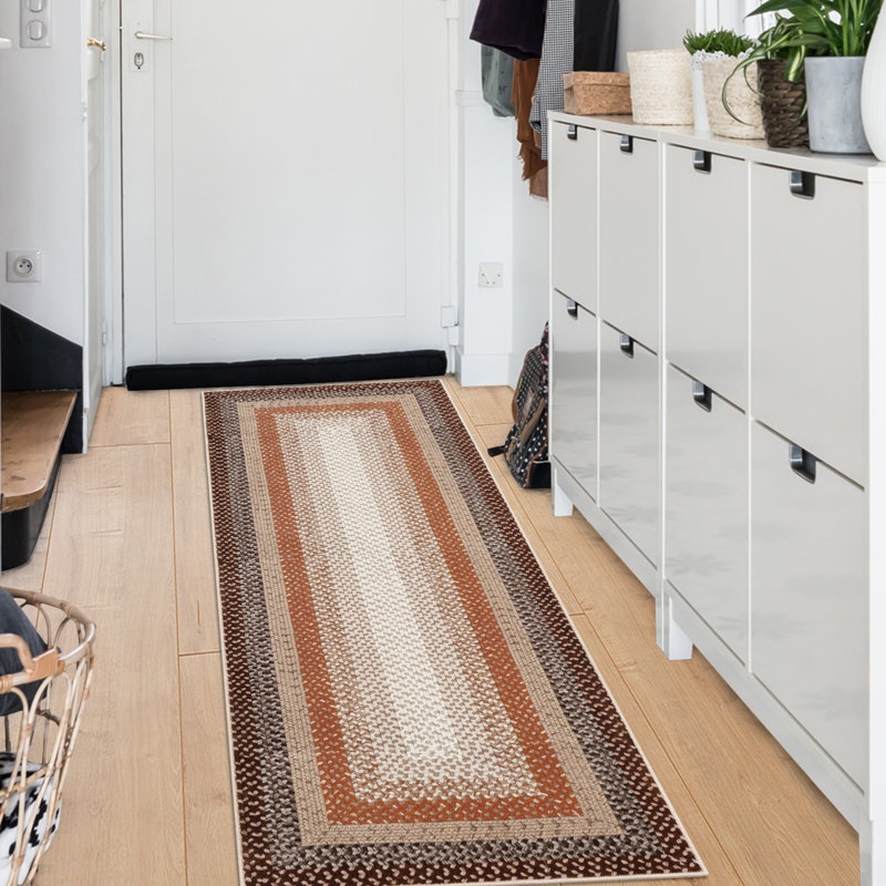 Machine Washable Rug for Living Room Braided Print Non-Slip Area Rug Stain Resistant Carpet for Dining Room Bedroom Nursery Office