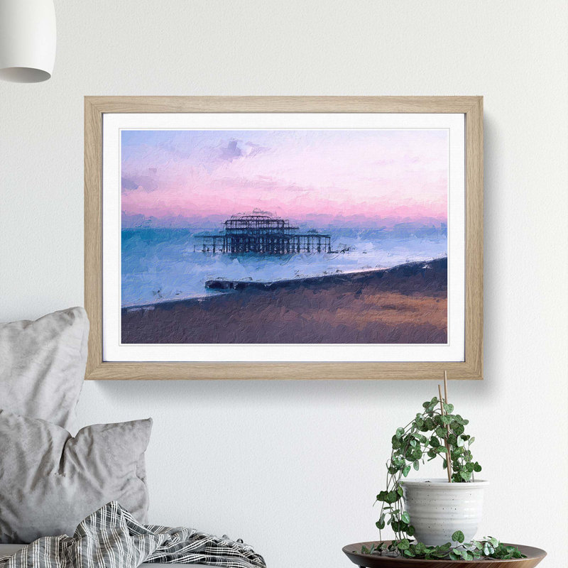 West Pier Brighton Beach in Abstract - Framed Print, Oak Framed, 27cm H x 36cm W x 2cm D