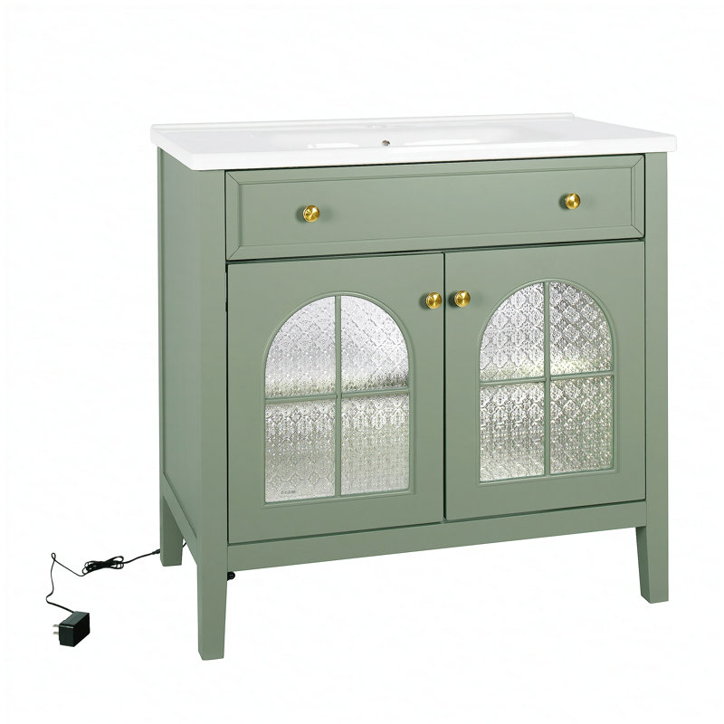 Armoire de salle de bain 35,6 pouces avec éclairage activé par le mouvement et beaucoup de rangement, pour une élégance moderne et médiévale