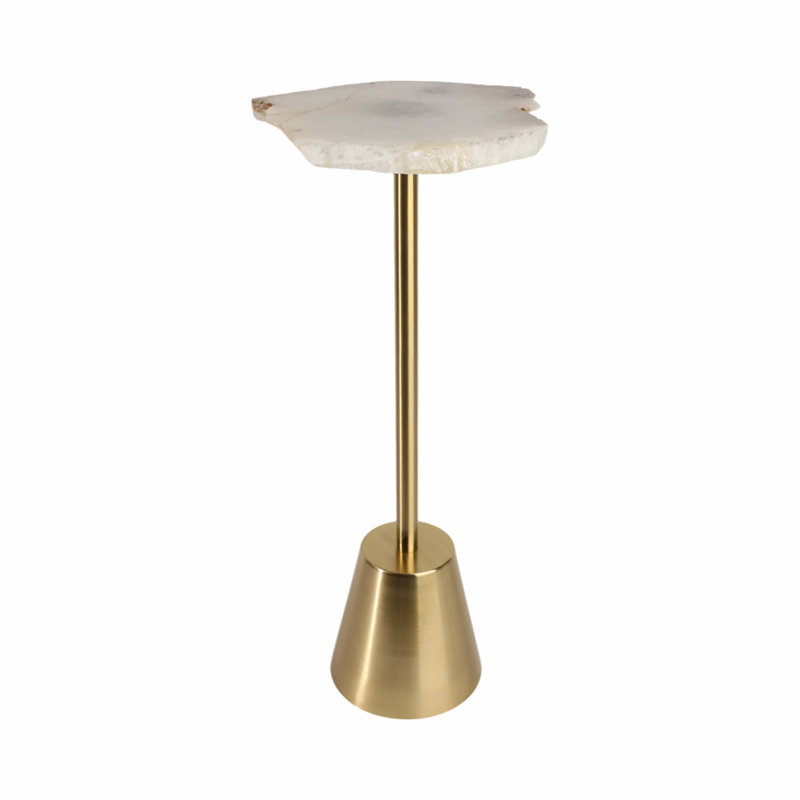 Mercer41 23" Reykur Short Raw Agate Table, White/Gold, 24" H x 11" W x 11" D, Gold, Gray