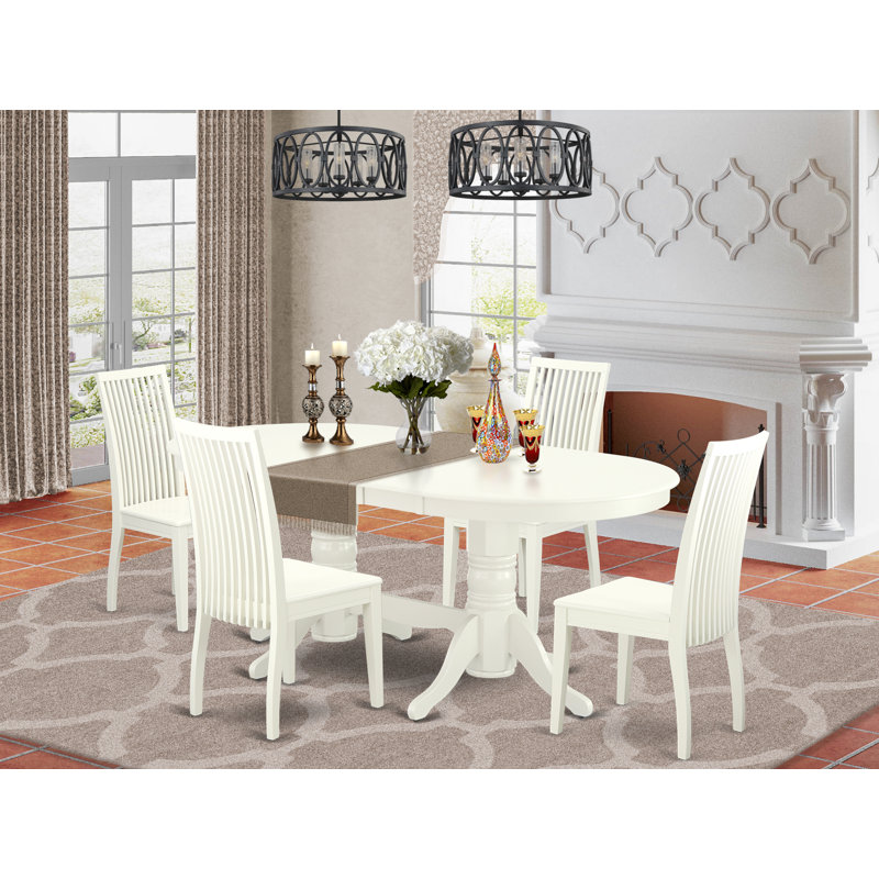 5 Piece Dinette Set for 4 Includes an Oval Dining Room Table with Butterfly Leaf and 4 Dining Chairs, Linen White