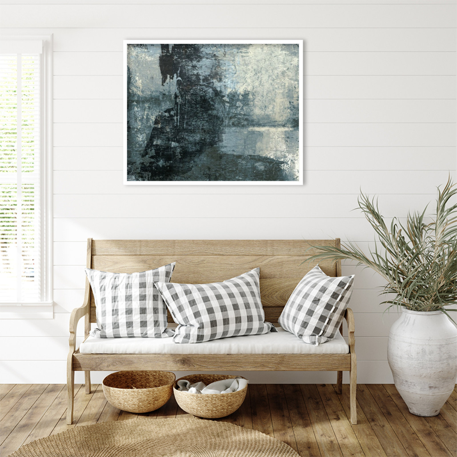 Fresno "Black and Grey and Blue III" Print, 27" H x 33" W, White