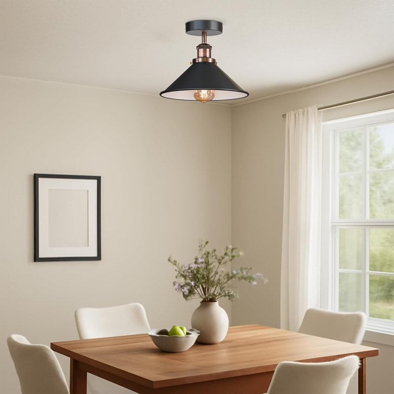 Semi Flush Mount, Black Inner White, Black